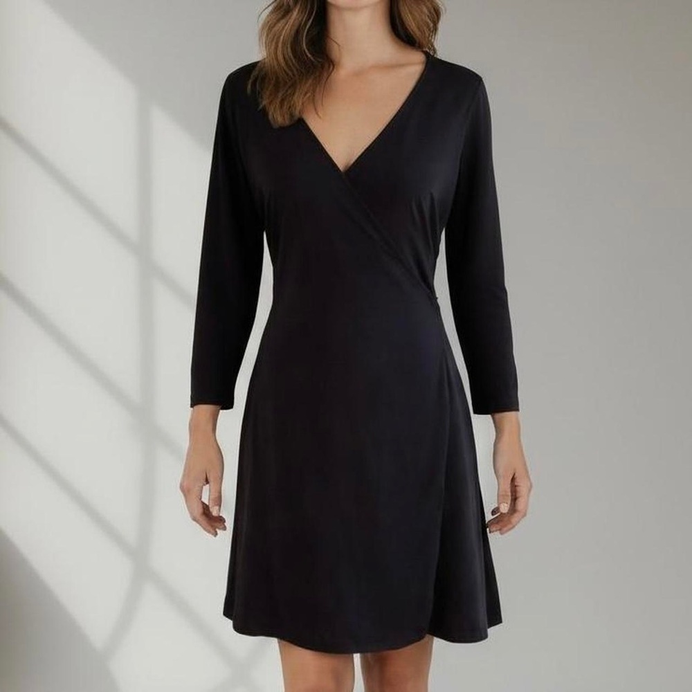 Merrell Wrap Dress Black Medium 3/4 Sleeve 95% Cotton